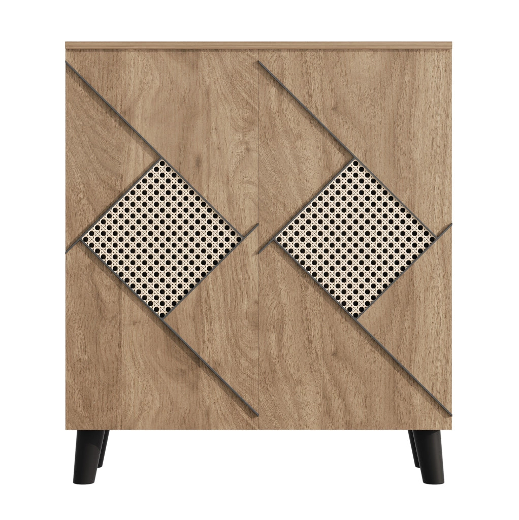 Scarpiera moderna con frontale effetto rattan; 80x31x91 cm; in legno
