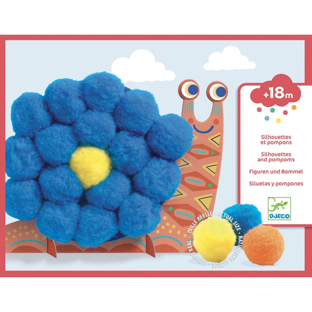 Sagome e pompom,Sagome di animali da decorare con pompom,Djeco,Eta +18 mesi