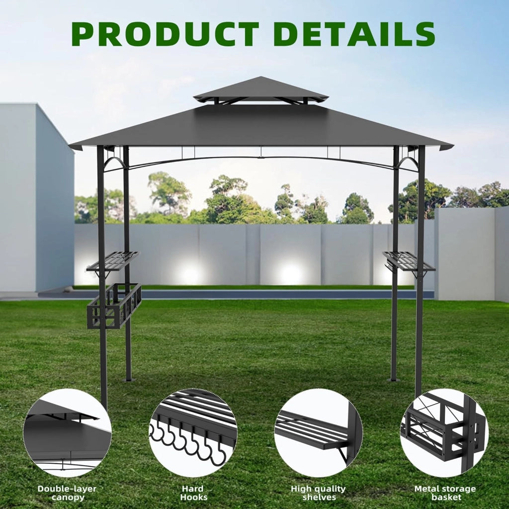 Gazebo per barbecue, 244 x 138 x 250 cm, gazebo da giardino con bancone da bar e tetto a doppio strato, per giardino, per feste, protezione UV