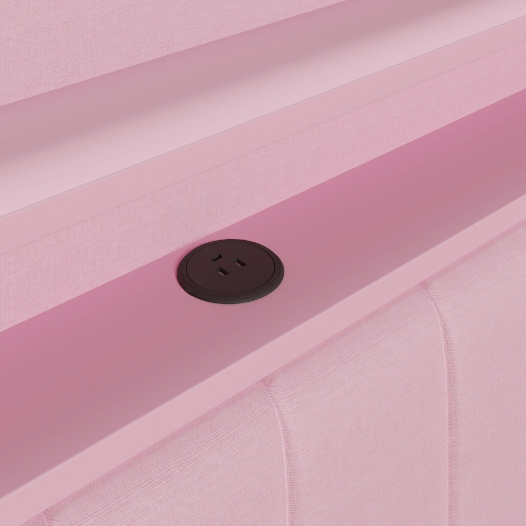 Letto da giorno imbottito 140x200 cm con scrivania; LED a 7 colori; USB e 2 cassetti; rosa