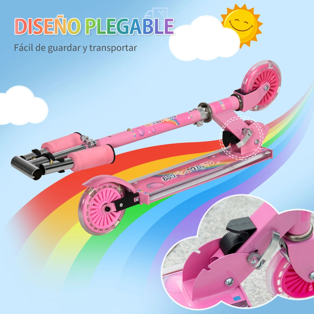 Patinete Pieghevole Bambini con Luci e Musica ¨C zephmum ¨C 67x32x65-78cm Rosa