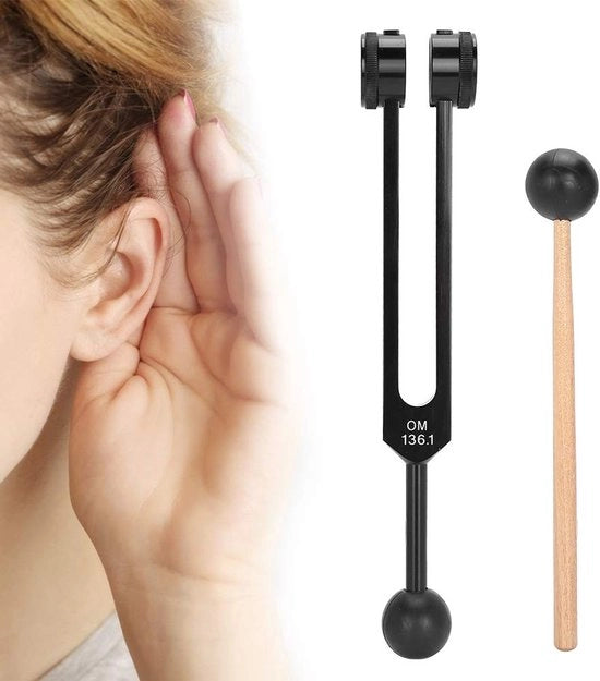 Tono Diapason 136,1 Hz - Manico - Lega di Alluminio - Terapia del Suono - Guarigione per Vibrazioni - Incluso martelletto in gomma e borsa di stoccaggio