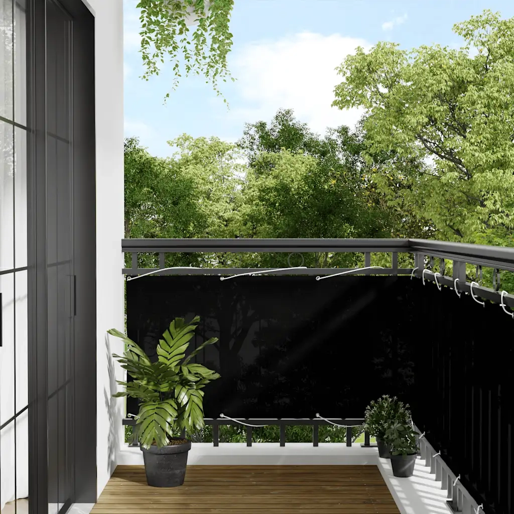 Paravento da Balcone Nero 75x1000 cm 100% Poliestere Oxford