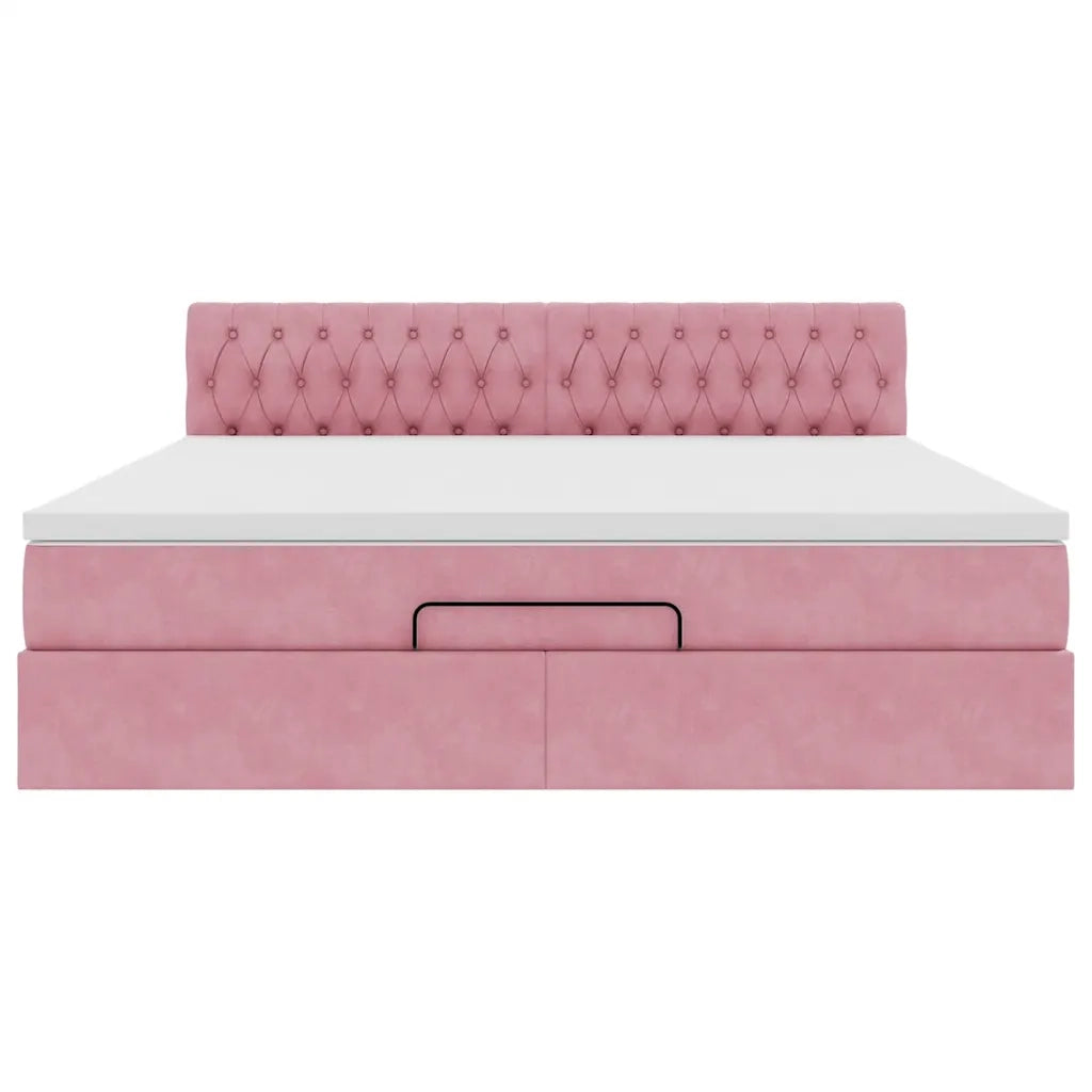 Pouf Letto con Materasso e LED Rosa 180x200cm in Velluto 3312715