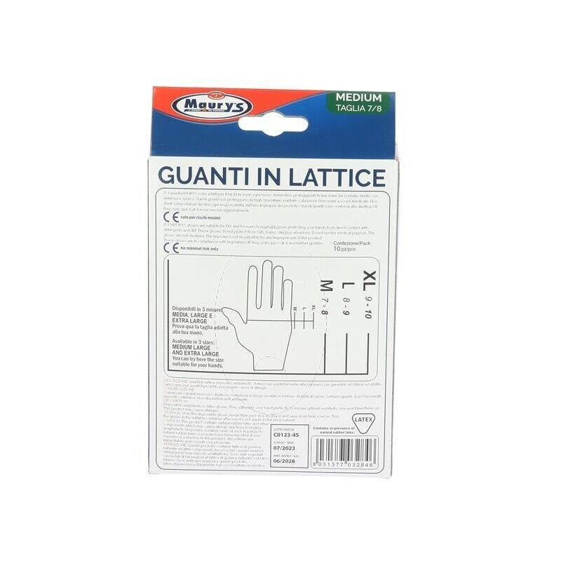 MAURY'S GUANTI IN LATTICE DA LAVORO ANTISCIVOLO CONFEZIONE DA 10PZ TG M