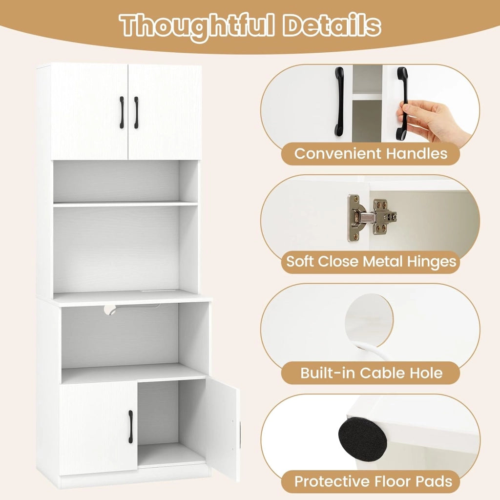 Armadietto portaoggetti con prese elettriche, credenza da cucina stretta, indipendente, a 4 porte, forno a microonde e 2 ripiani regolabili, mobile di immagazzinaggio per soggiorno e sala da