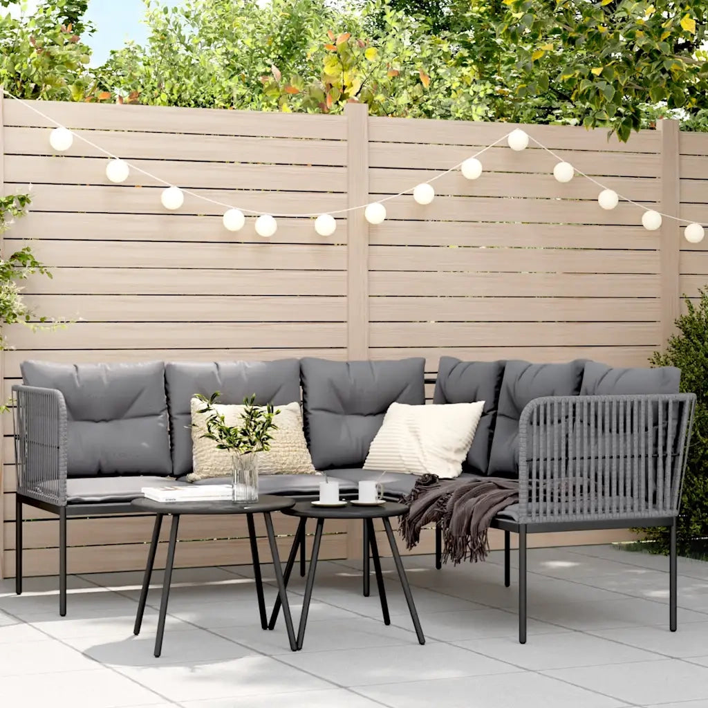 Set Divano da Giardino | Set Salotto da Giardino con Cuscini Nero Acciaio e Textilene