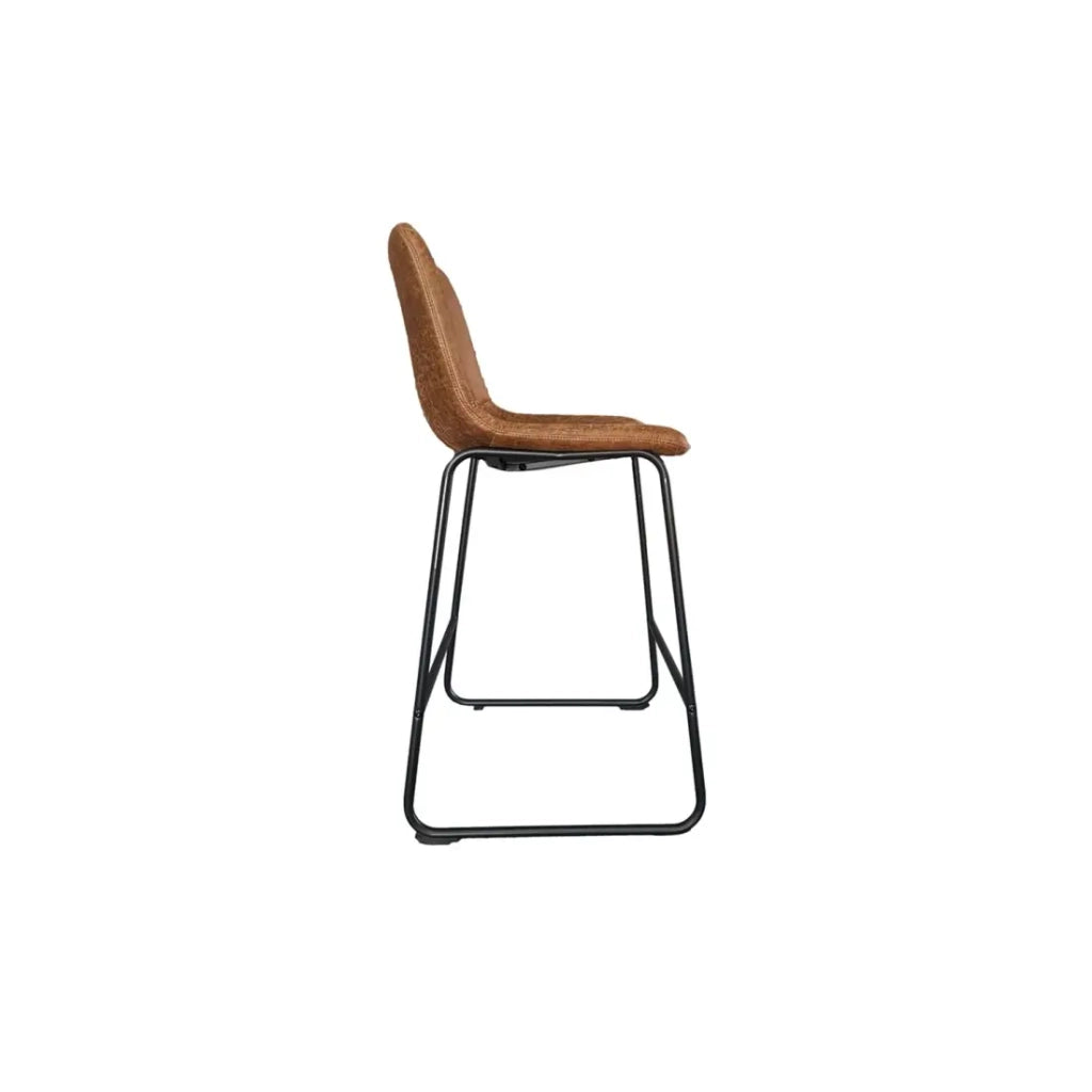 Sedia da bancone MANCO - PU cognac - Piedi in metallo - Altezza 93 cm - Stile vintage