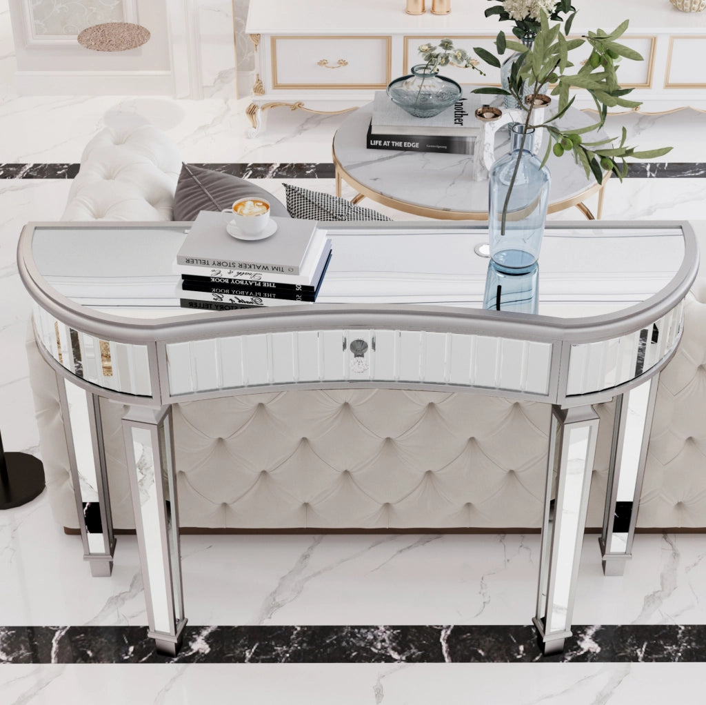 Consolle semicircolare a specchio 120 cm grigio argento