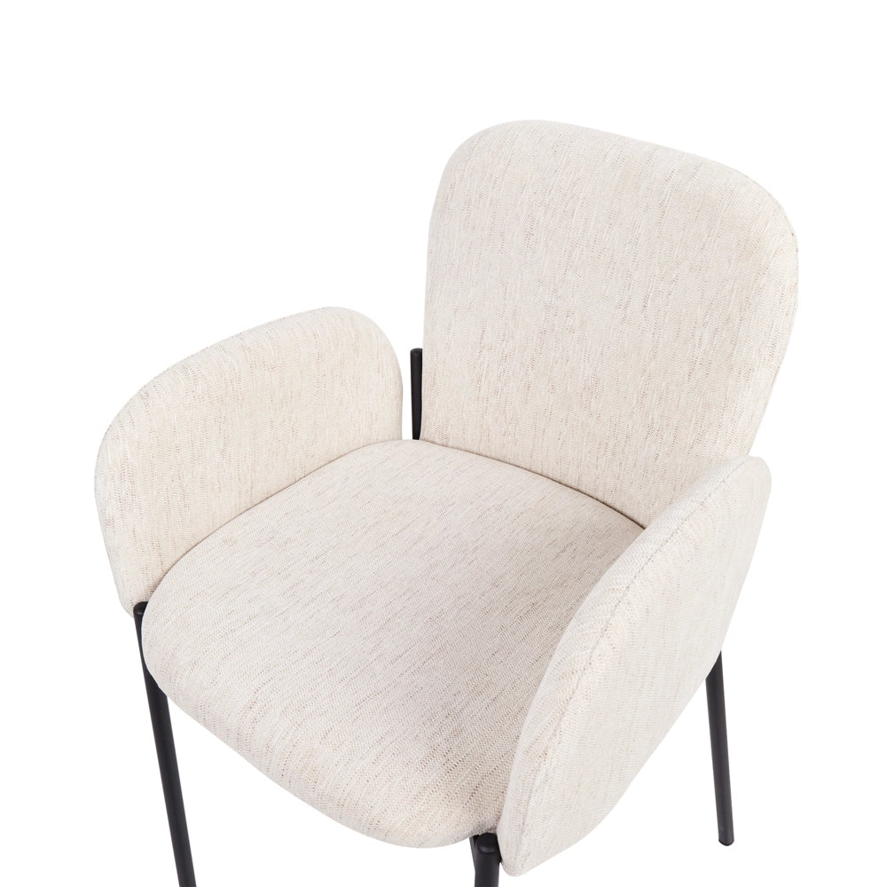 Set di 2 sedie da pranzo Beige Tessuto imbottito Poliestere intrecciato Gambe nere Stile retrò Mobili da soggiorno