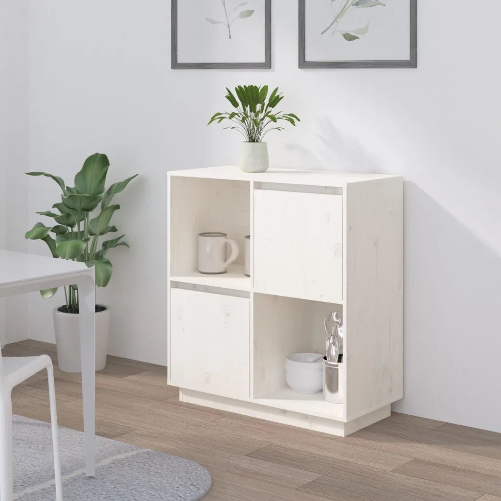 Credenza Bianca 74x35x80 cm in Legno Massello di Pino 814350