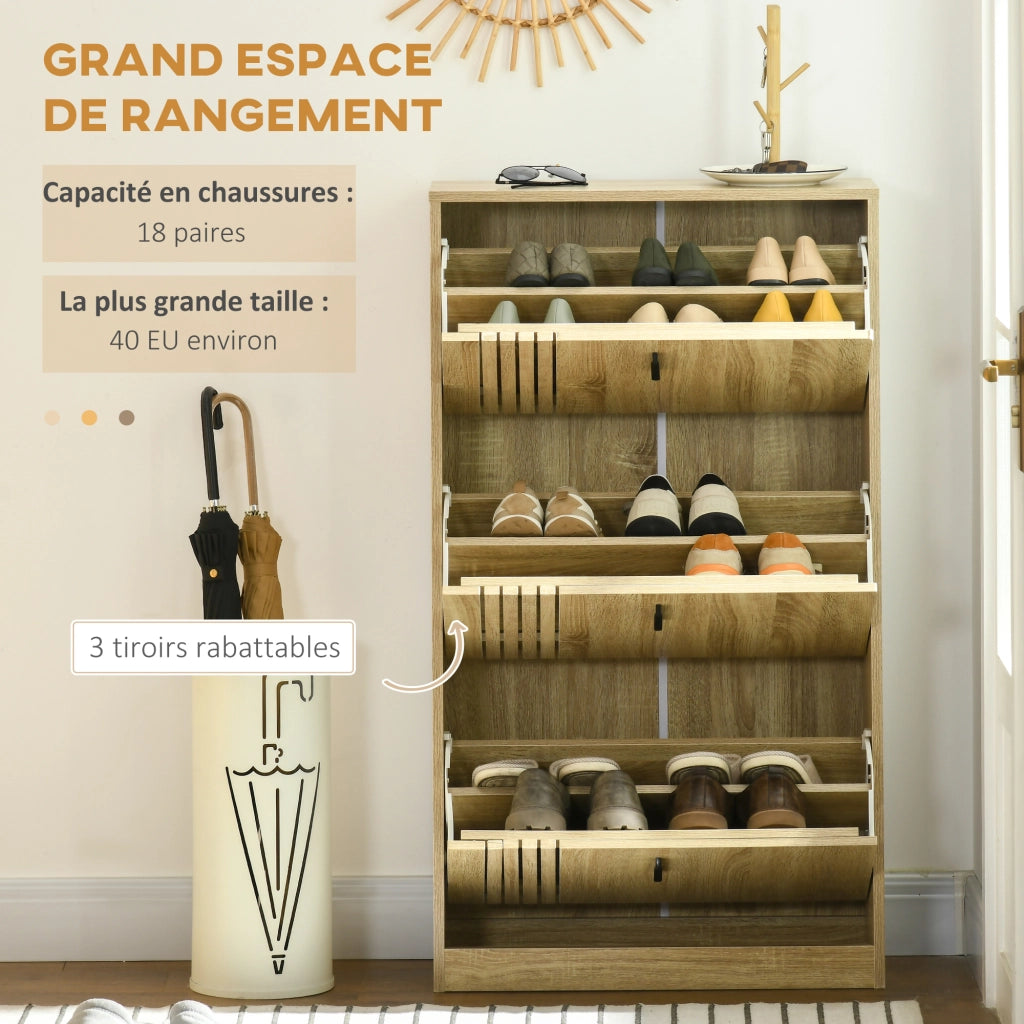 Scarpiera 3 ante 18 paia grande capacit¨¤ per ingresso corridoio ¨C zephmum ¨C 63x24x117 cm rovere
