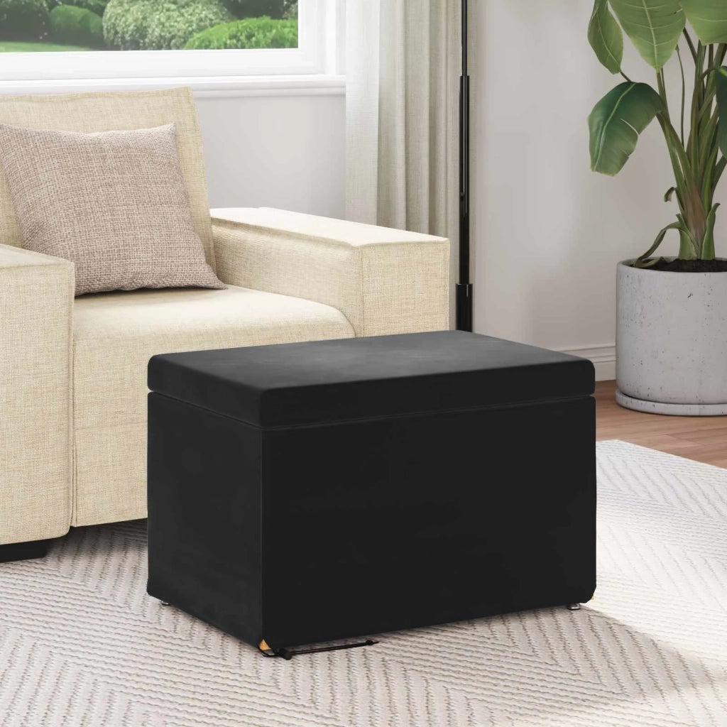 Pouf Nero 61 x 41 x 40 cm Velluto e Legno Ingegnerizzato