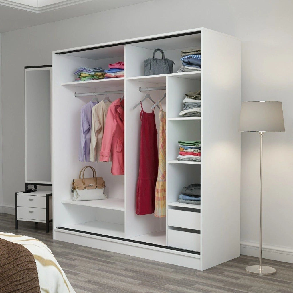 Armadio Camera da Letto Cuvio, Guardaroba 2 Ante Appendiabiti, 180x190h cm Bianco