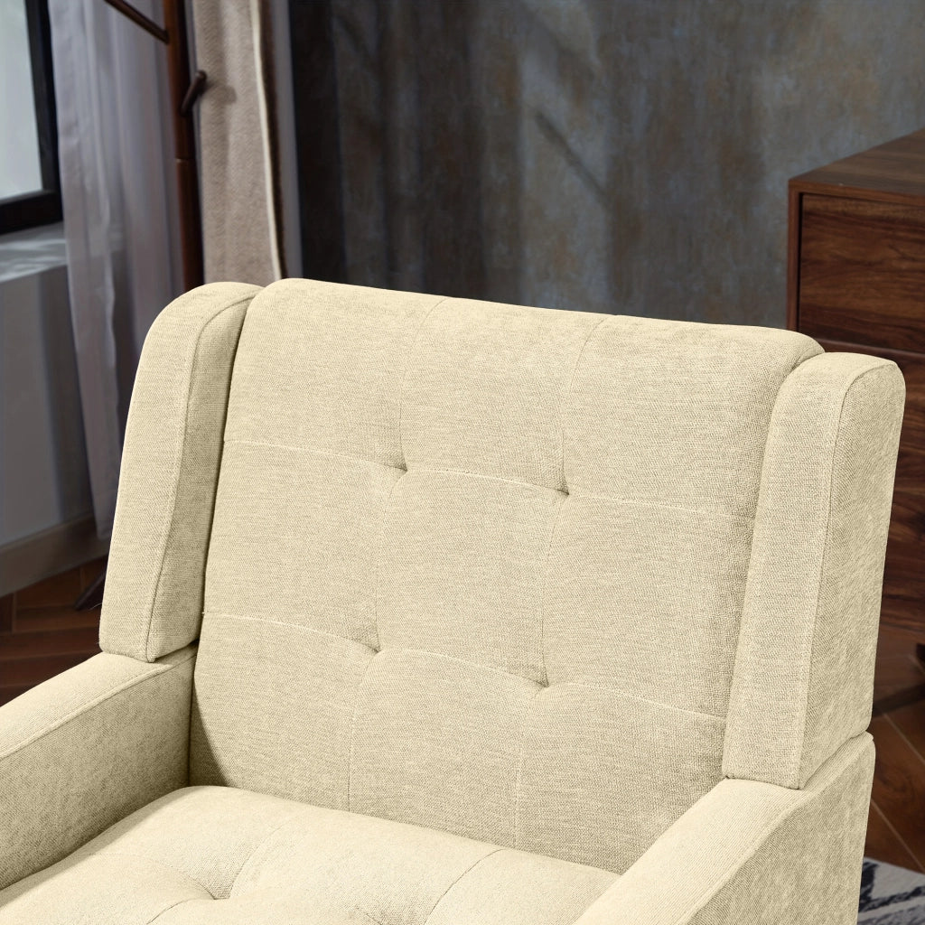 POLTRONA Imbottita in lino beige con gambe in legno massello
