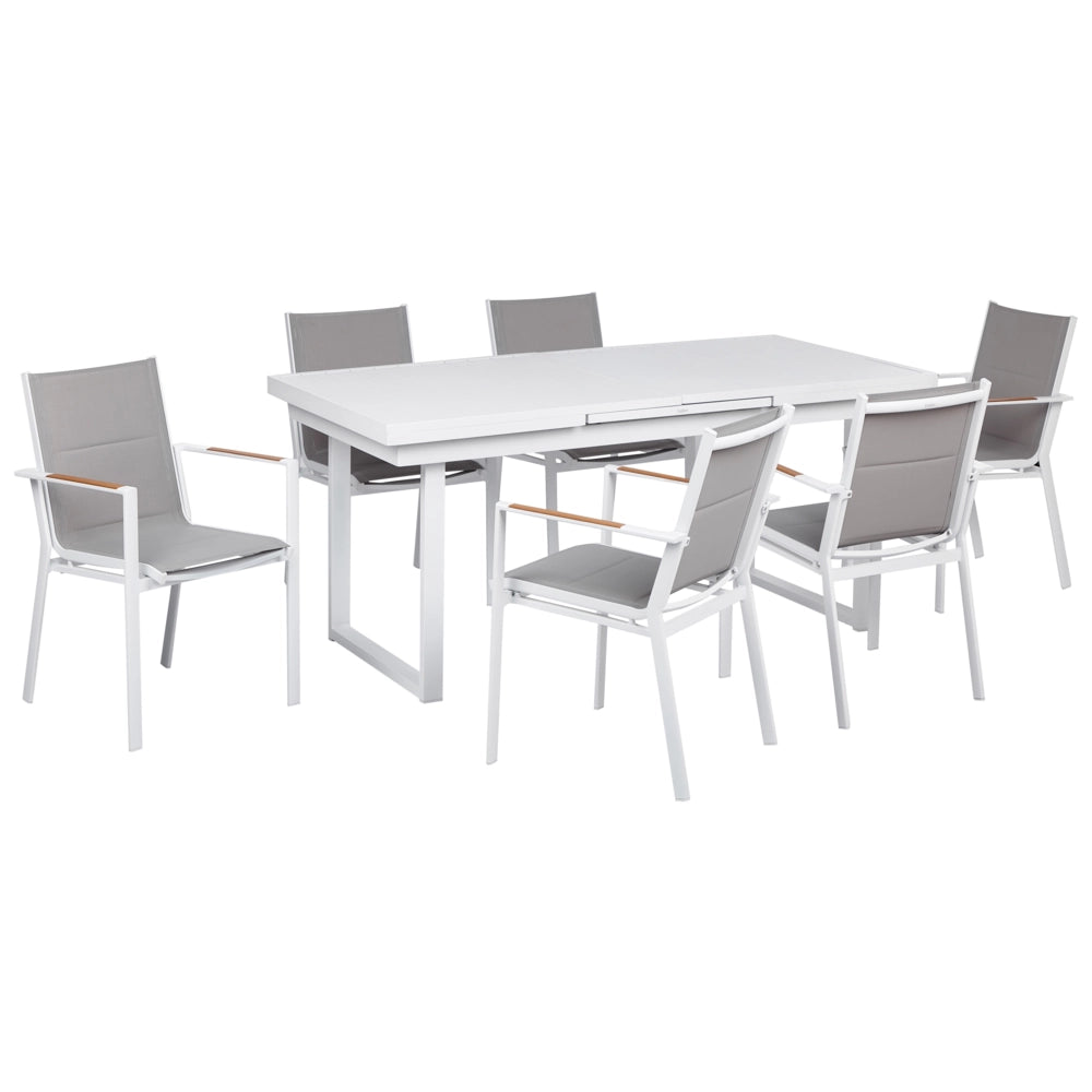 Set da giardino 8 posti con tavolo allungabile e sedie in alluminio grigio stile moderno esterno
