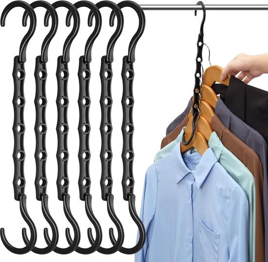 Organizzatori per abiti - Hangers spaziali - Organizzatori per abiti magici - Set da 6 - Organizzatore per abiti - Hangers multiuso - Accessori per armadi - Multifunzionali - Nero