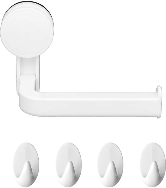 Supporto per carta igienica in plastica con morsetto, supporto per carta igienica, supporto per carta igienica per bagno e cucina, supporto per carta igienica senza foratura, senza danni alla parete (4 ganci self-adesivi inclusi)