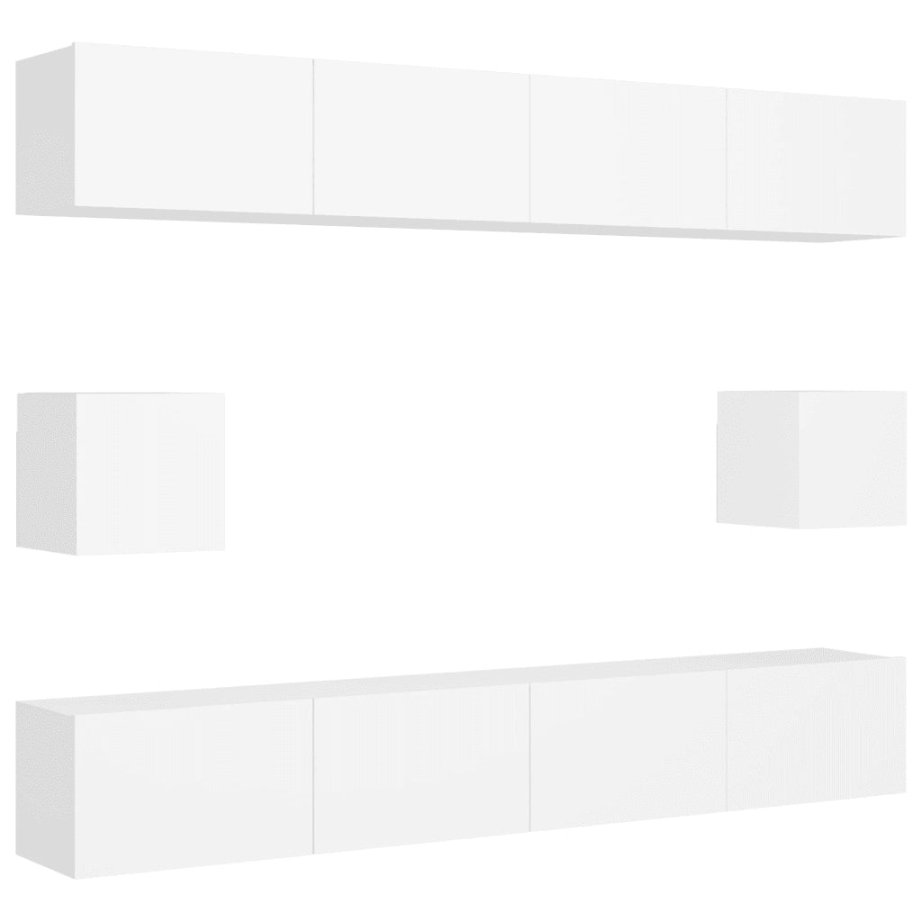 Set Mobili Porta TV 6 pz-Set di 6 Credenza per TV Bianco in Legno Multistrato 508835