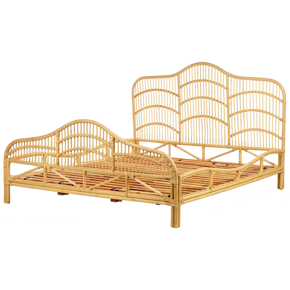 Letto a pannello Legno chiaro Rattan Mogano Legno UE Doppio 180x200 cm Telaio a doghe Base letto Intrecciato Testiera decorativa Moderna Boho