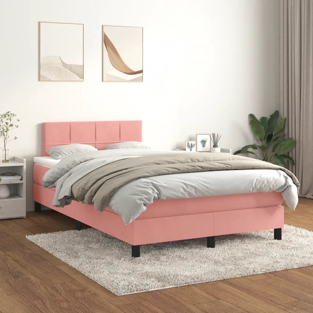 Giroletto a Molle con Materasso Rosa 120x190 cm in Velluto