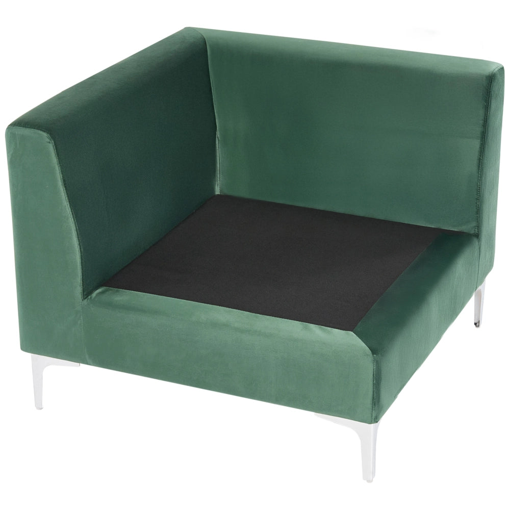 Divano ad angolo a 1 posto in velluto verde Modulo con gambe in metallo argento Stile glamour