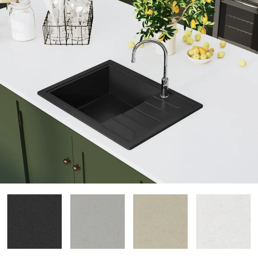 Lavello da Cucina con Foro Troppopieno Ovale Nero in Granito cod mxl 51181