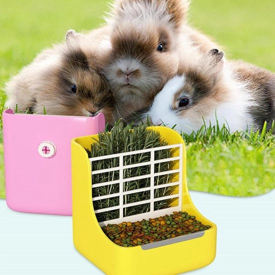 Doppio Alimentatore Cibo Coniglio/Topo per Animali da Criceto, Scoiattolo, Pappagallo e Pettegole in Plastica (Blu)