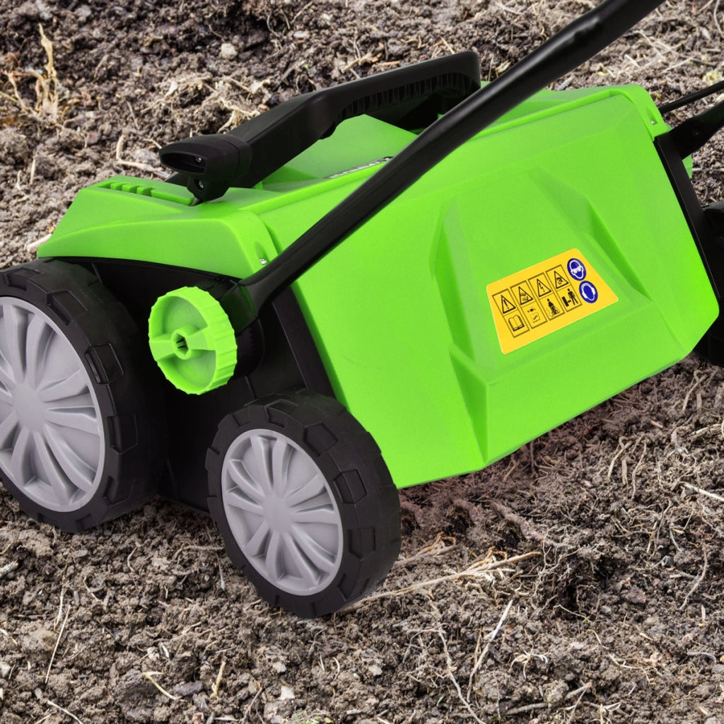Scerbatore per prato con 2 interruttorI di sicurezza 13 ampere sacco raccoglitore 45L, Scarificatore elettrico Verde-Attrezzi da giardino