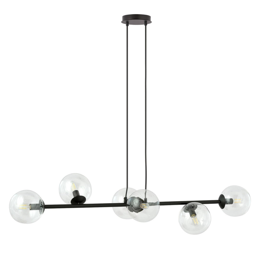 Lampadario Emibig Rossi 6 luci E14 nero vetro trasparente