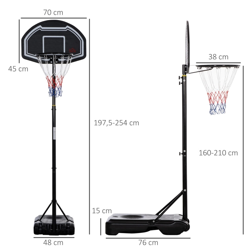 Canestro da basket da esterno regolabile in altezza con ruote, struttura in acciaio, colore nero