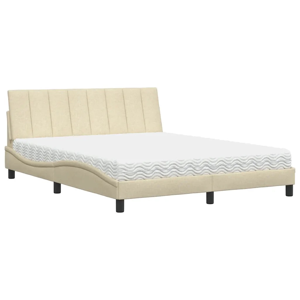 Letto con Materasso Hanko Crema 160x200 cm in Tessuto 3310543