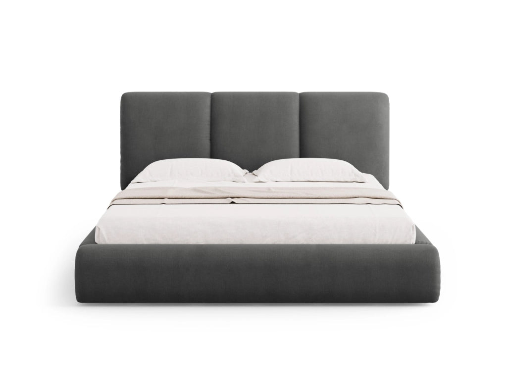 Cosmopolitan Design - Letto a cassettone con testiera "Nicolas" 160x200cm in ciniglia grigio scuro 