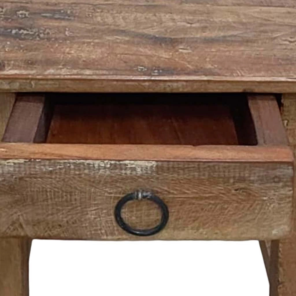 Sgabello con cassetto in legno con finitura artigianale marrone 25x25x29 h cm