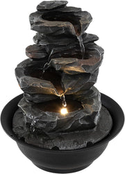Fontana Zen da Interno, Fontana da Tavolo a Cascata con Luce LED, Pompa Silenziosa e Velocità dell'Acqua Regolabile, Fontanella Decorativa per Soggiorno, Ufficio e Camera da Letto (Modello 1)