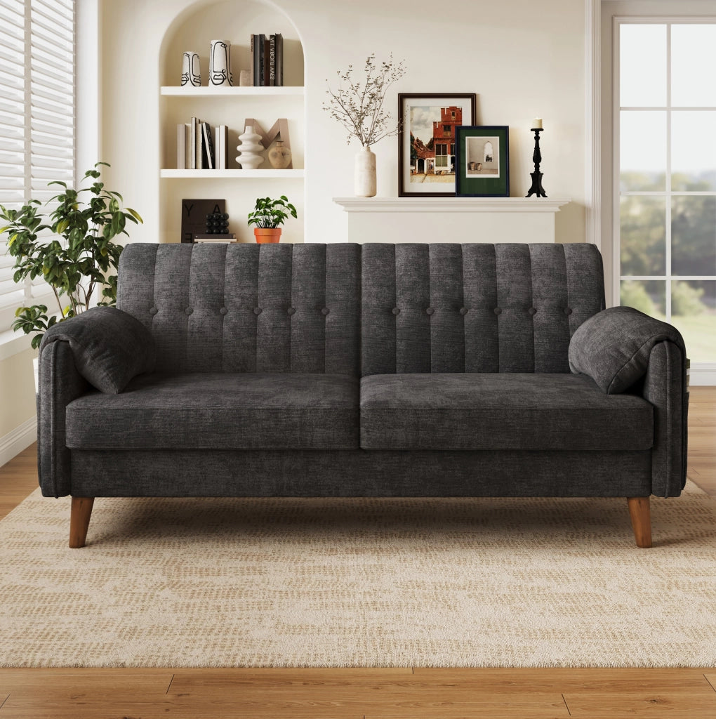 Divano 2 posti in chenille grigio scuro 161;5 x 79 x 83;5 cm con braccioli e tasche laterali