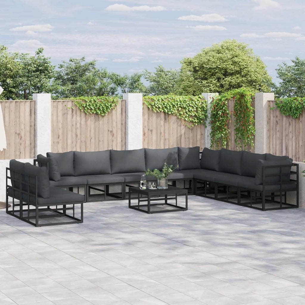 Set Divano da Giardino con cuscino 10 pcs Nero Alluminio 3378878