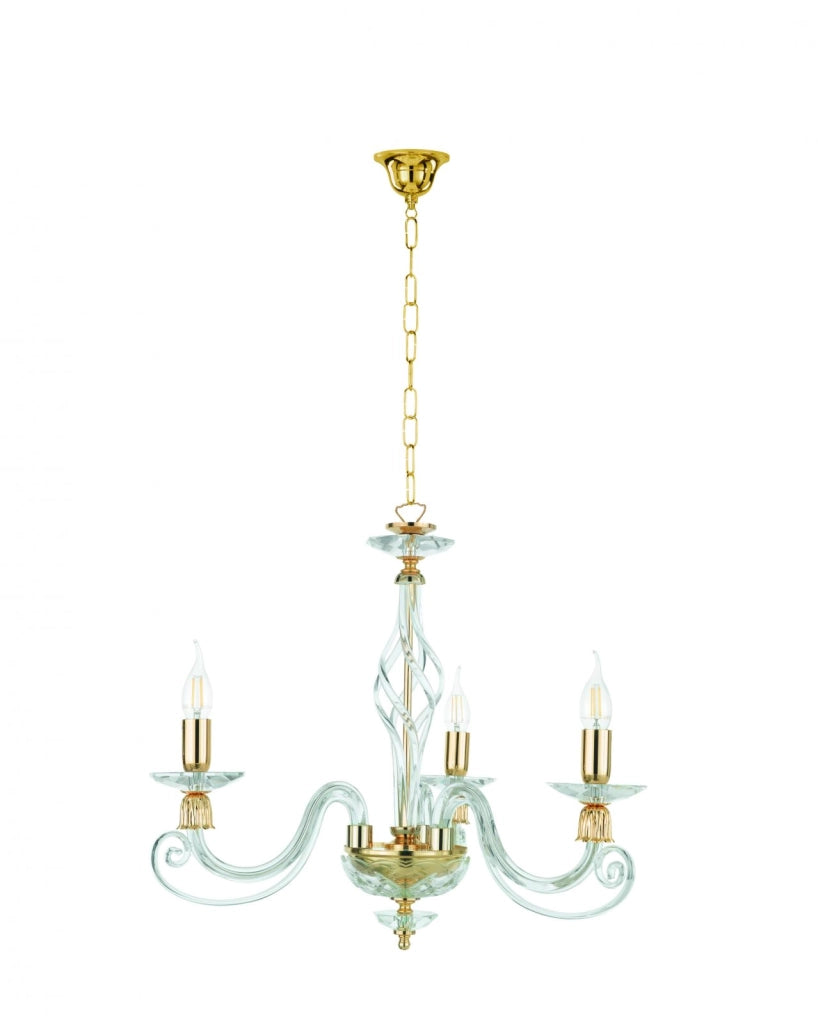 LAMPADARIO 1306 3 LUCI TRASPARENTE E ORO ATTACCO E14 D.62CM