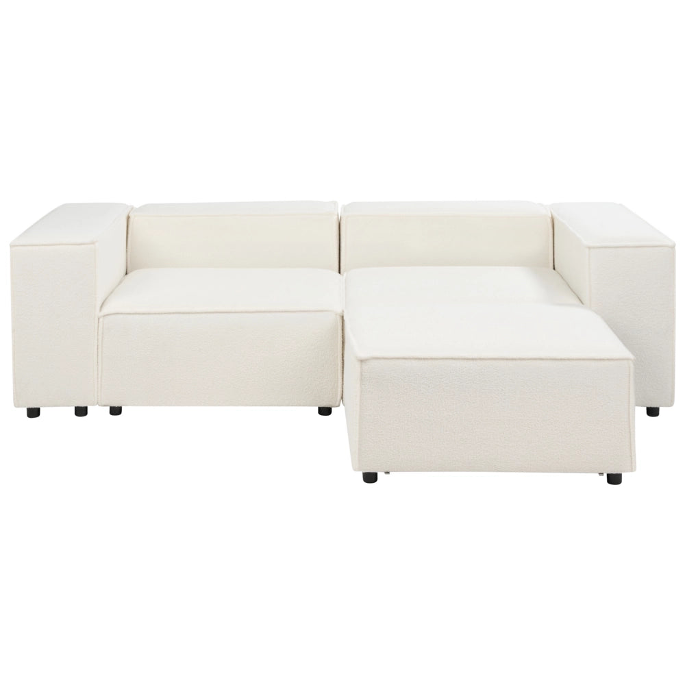 Divano moderno a 2 posti con ottomana Gambe nere Rivestimento in tessuto bouclè bianco Soggiorno moderno