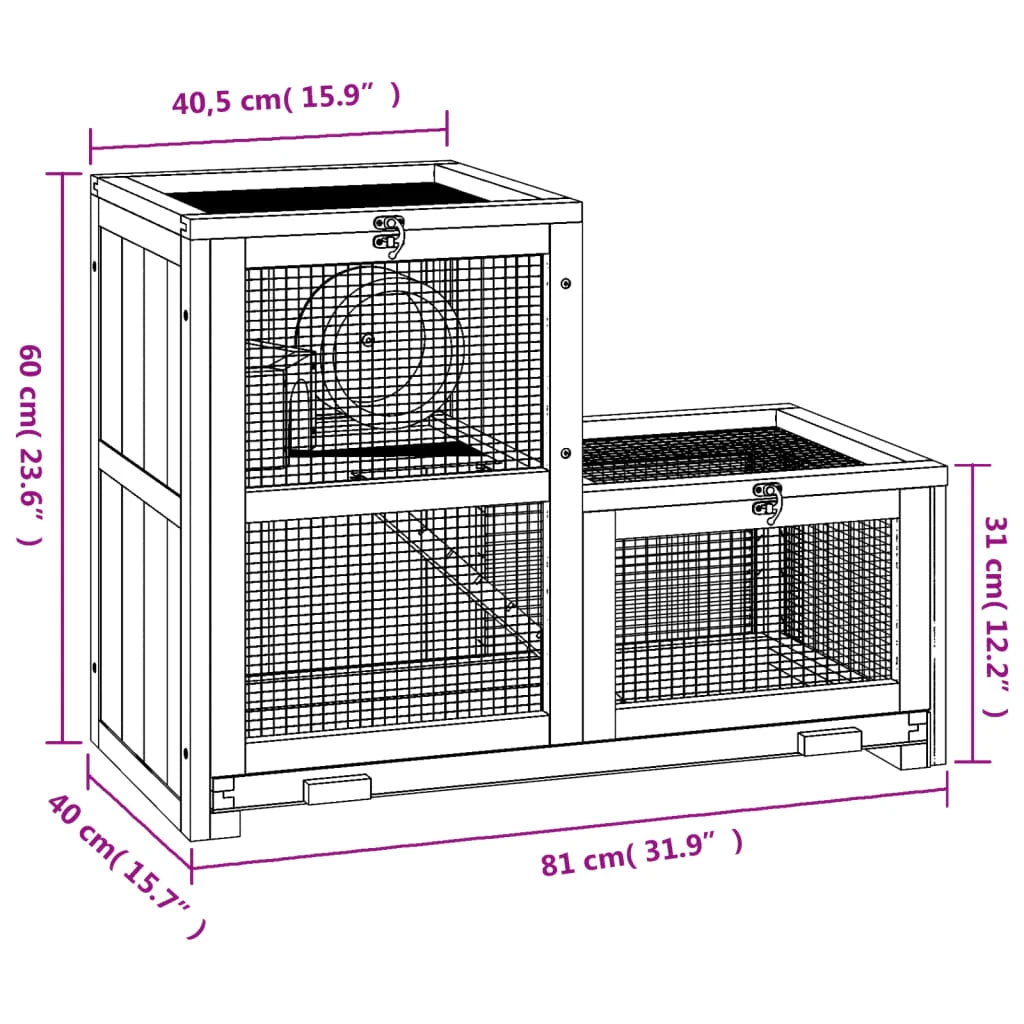 Gabbia per criceti 81 x 40 x 60 cm in legno massello di abete marrone 02_0041682