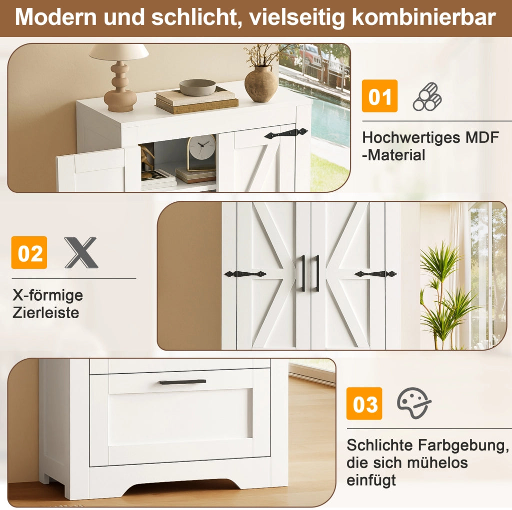 Armadio dispensa freestanding stile rustico 60x30x128 cm; bianco in MDF e PB