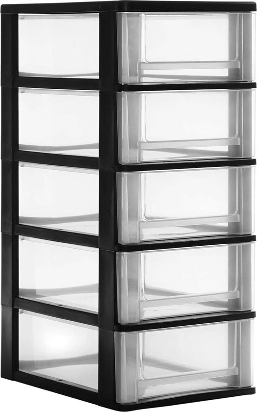 Cassettiera di Deposito in Plastica con Maniglia Ergonomica 7L 5 Cesti Rimosibili Senza BPA - Capacità di Deposito 7L - Modello DDOCH-2005 Nero