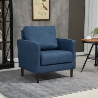 Poltrona Moderna in Tessuto Effetto Lino, Struttura in Legno e Imbottitura Spessa, 76x70x87cm, Blu