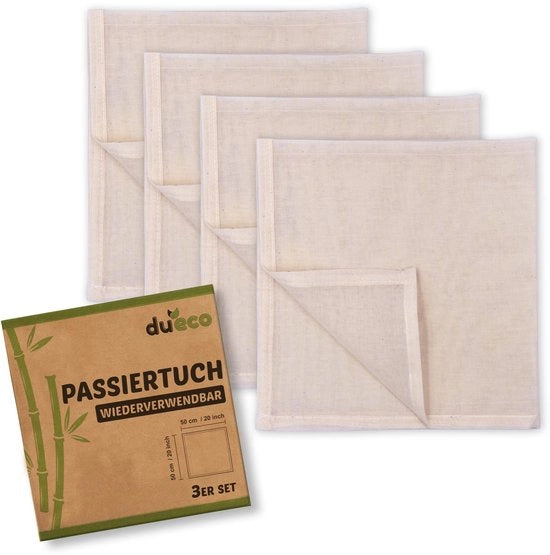 Kit di tessuto per formaggio 4 pezzi per la produzione di formaggio e latte di noci biologico - Tessuto multifunzionale per formaggio fatto in casa, frutta, succo di frutta e succo di verdura. Circa 50 x 50 cm (4 pezzi - 50 x 50 cm)