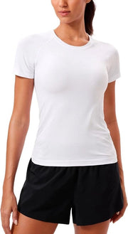 Top da donna per allenamento senza cuciture con maniche corte - magliette sportive per respiro libero per palestra, corsa e yoga - magliette da fitness confortevoli per donna