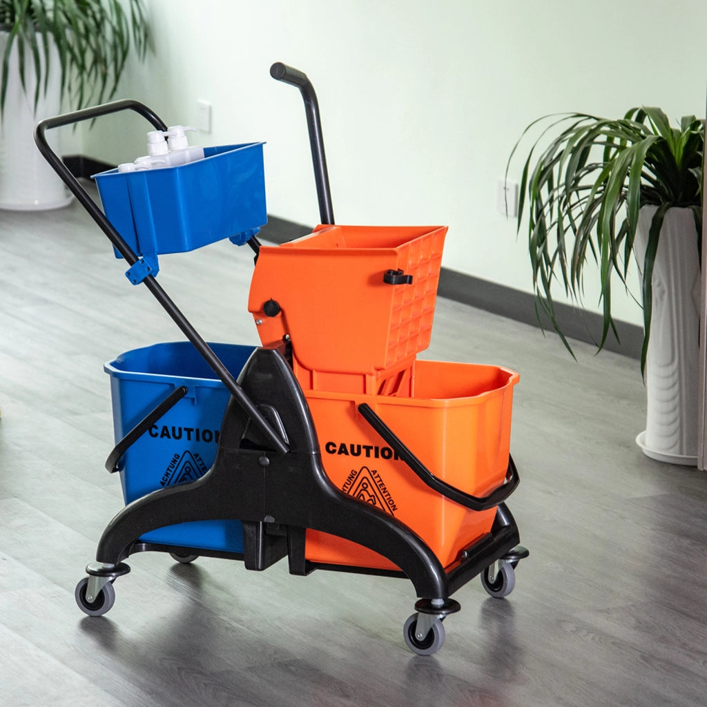 Carrello per Pulizie Professionale con Doppio Secchio, Strizzatore e Ruote Silenziose Arancione