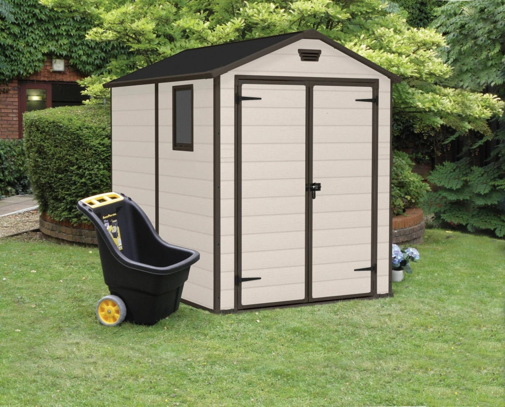 Casetta da giardino Cranbrook, Capanno da esterno, Rimessa da giardino, Ripostiglio per attrezzi, 186x237 h227 cm, Beige