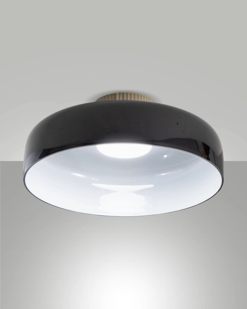 Plafoniera Lunar LED Integrato 26W 3150lm CCT 2700K-4000K in Metallo e Vetro Soffiato, Dimmerabile a step, IP20 Nero - Lunar