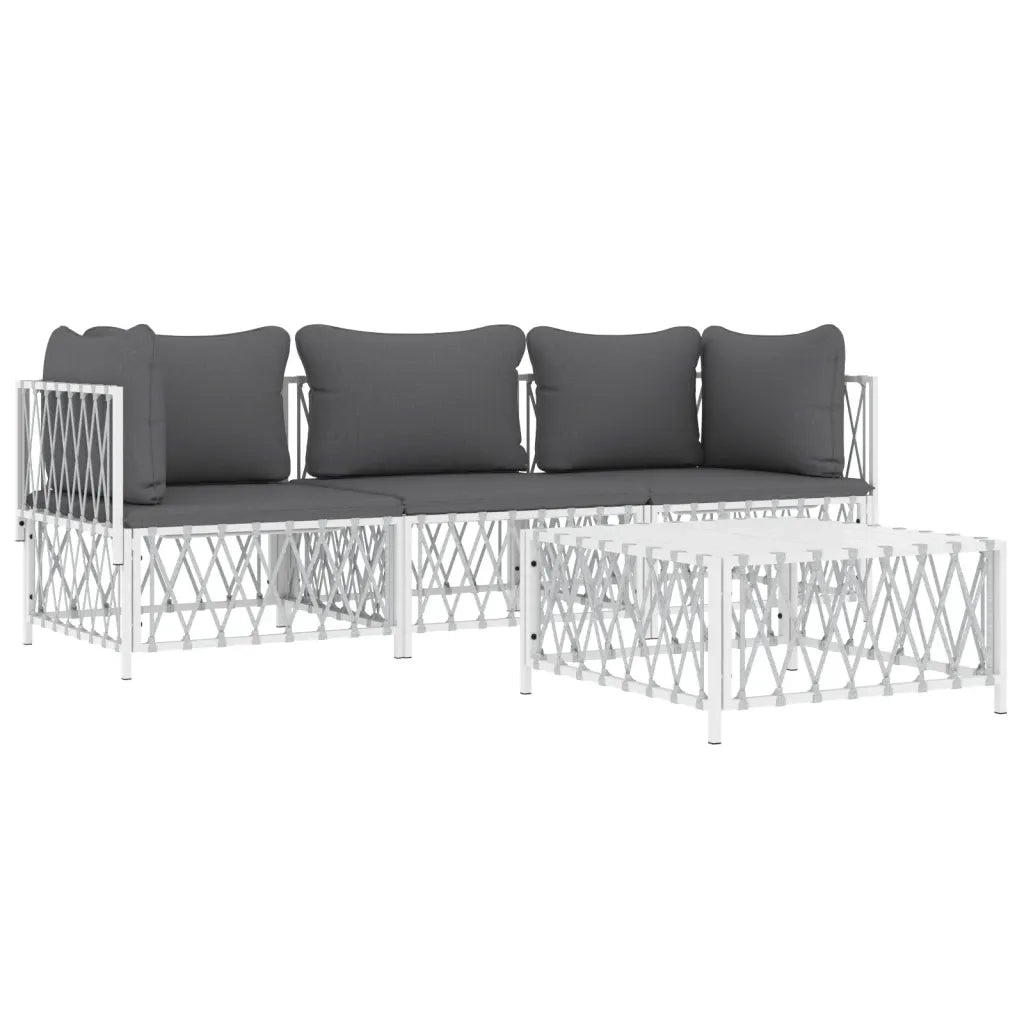 Set Salotto da Giardino 4 pz con Cuscini in Acciaio Bianco 3186818