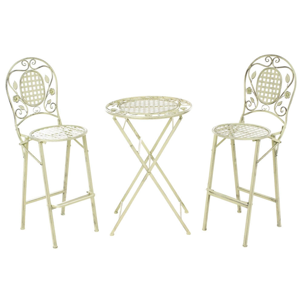 Set bar da giardino Ferro verde chiaro pieghevole Metallo afflitto 2 sedie Tavolo all'aperto Resistenza alla ruggine UV Stile retrò francese